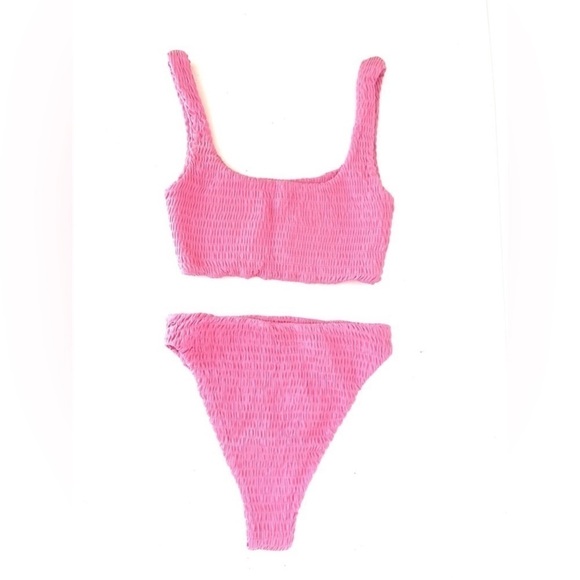 NWOT Naked Wardrobe Barbie Bubblegum Pink Smocked 2 Piece Bikini sz Large - Picture 8 of 11